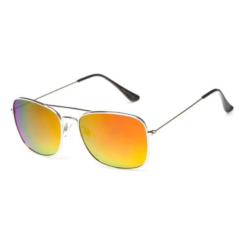 Clear Frame with Yellow/Orange Mirrored Lenses Sunglass Warehouse: Plastic Retro Square Men's & Women's Full Frame Sunglasses 